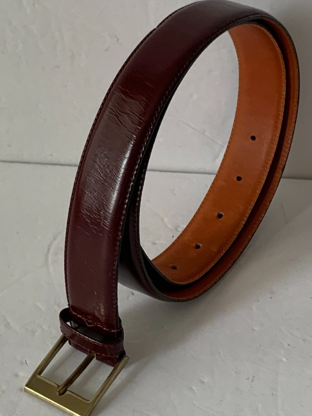 VINTAGE CHRISTOPHER HAYES GENUNE LEATHER BELT RED BROWN SIZE 34 MENS